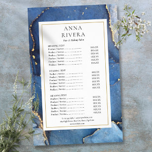 Agate Marble Navy Guld Glitter Salongtjänstmeny Flygblad