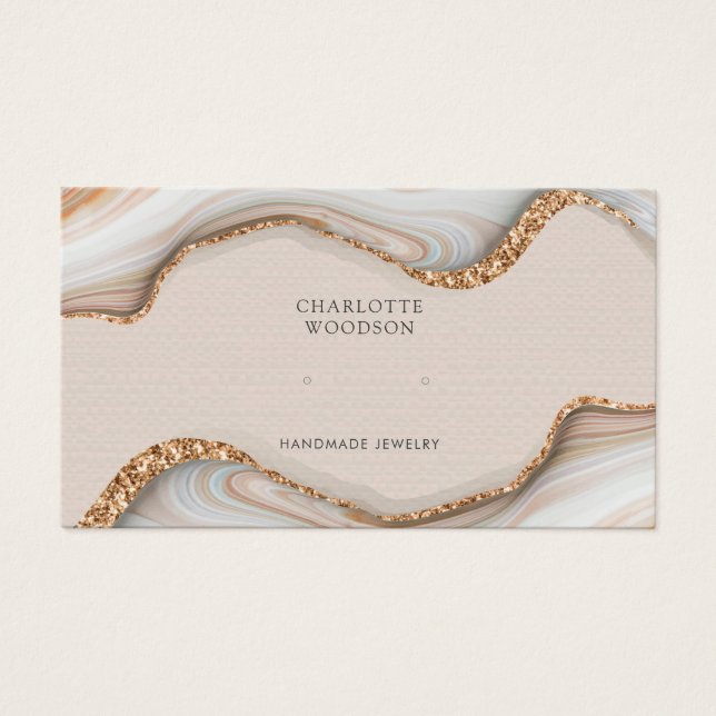 Agate Marble Rosa  Geode Stud Earring Visning Visitkort (Framsidan)