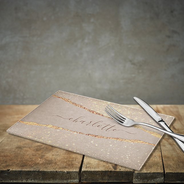 Agate marble stone glitter beige guld monogram (Skapare uppladdad)