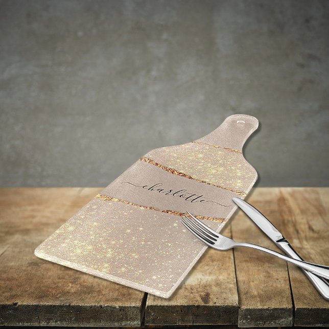 Agate marble stone glitter beige guld monogram (Skapare uppladdad)