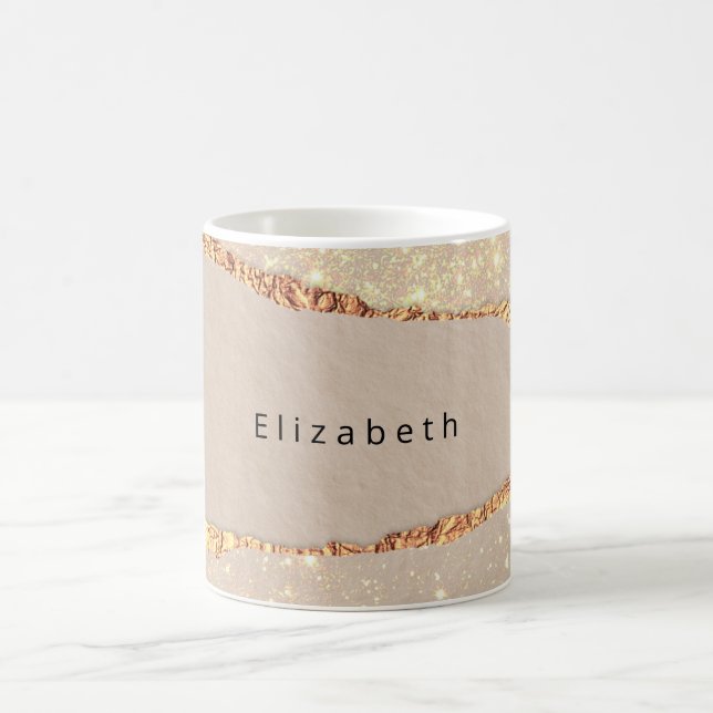 Agate marble stone glitter beige guld monogram kaffemugg (Center)