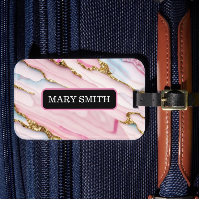 Agate Marble Trendig Blue Rosa Guld Collection Bagagebricka (Framsida Insitu 4)