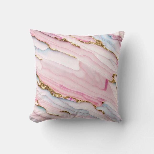 Agate Marble Trendig Blue Rosa Guld Collection Kudde (Framsida)