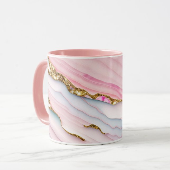 Agate Marble Trendig Blue Rosa Guld Collection Mugg (Framsida vänster)