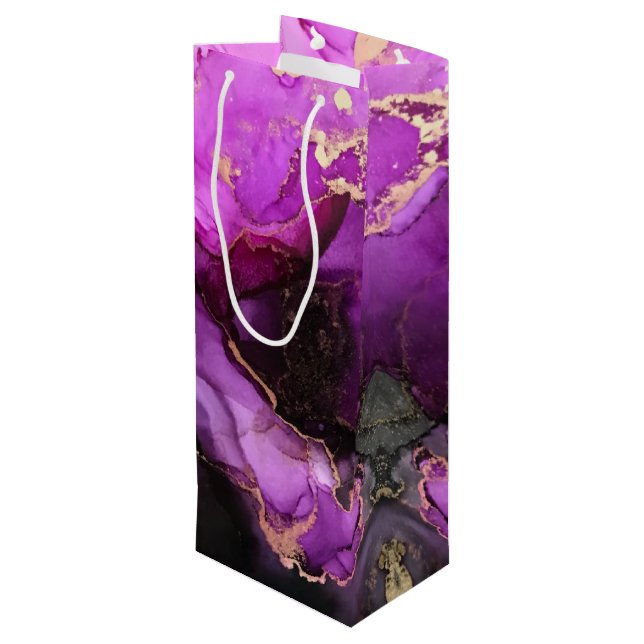 Agate Marbling Black Lila Guld Large Gift Bag (Baksidan Vinklad)