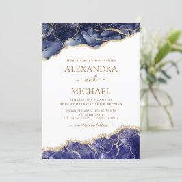 Agate Navy Blue Guld Blue Wedding bjudande Inbjudningar