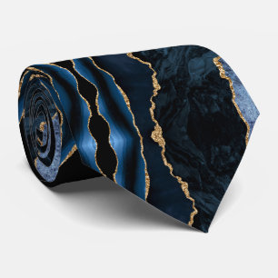 Agate Navy Blue Guld Geode Marble Elegant Neck Tie Slips