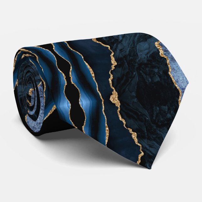 Agate Navy Blue Guld Geode Marble Elegant Neck Tie Slips (Rullad)