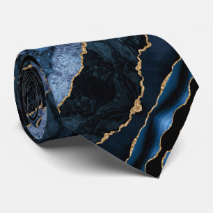 Agate Navy Blue Guld Glitter Geode Marble Neck Tie Slips