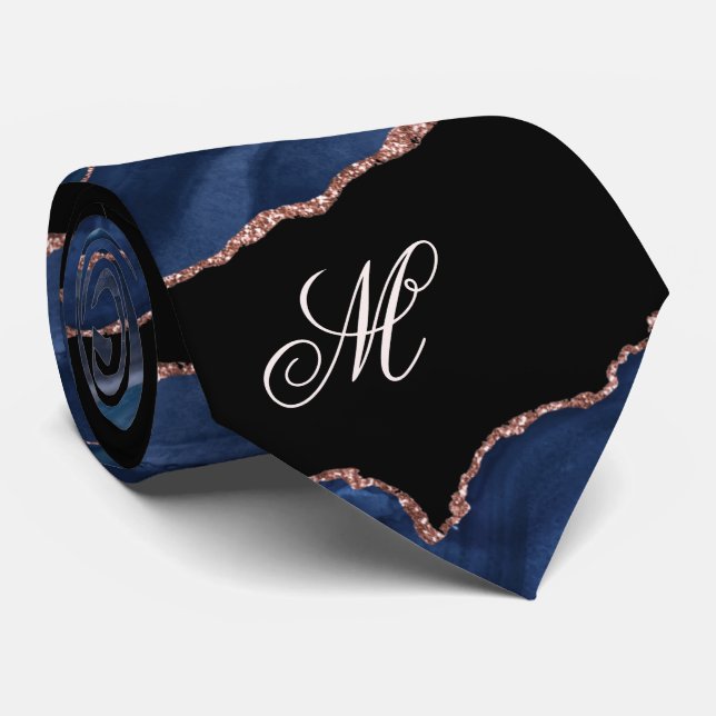 Agate Navy Blue Guld Glitter Luxury Monogram Nacke Slips (Rullad)