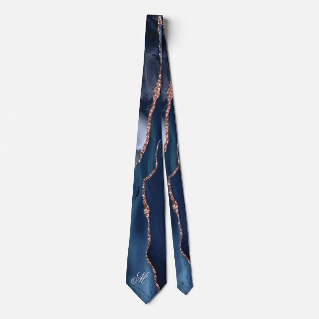 Agate Navy Blue Guld Glitter Luxury Monogram Slips (Framsida)