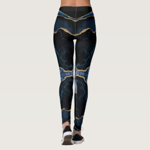 Agate Navy Blue Guld Glitter Marble Leggings