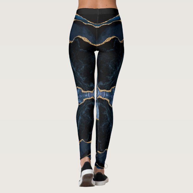 Agate Navy Blue Guld Glitter Marble Leggings (Baksida)