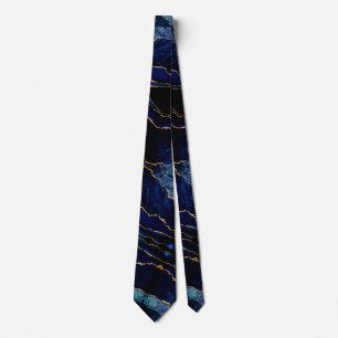 Agate Navy Blue Guld Glitter Marble Neck Tie Gift Slips