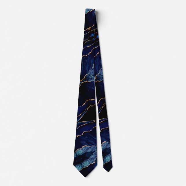 Agate Navy Blue Guld Glitter Marble Neck Tie Slips (Framsida)