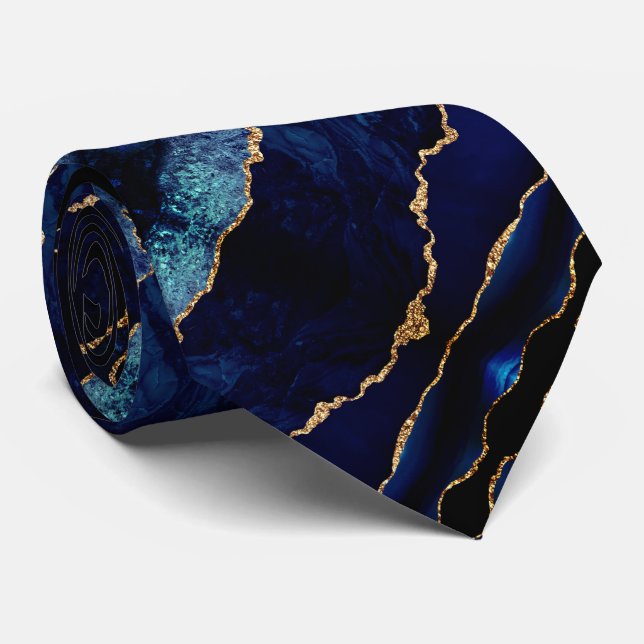 Agate Navy Blue Guld Glitter Marble Neck Tie Slips (Rullad)