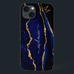 Agate Navy Blue Guld Glitter Monogram iphone case<br><div class="desc">Monogram Namn Agate Navy Blue Guld Gemstone Marble Geode Glitter Gnistra Personlig Birthday - Annibröllopsdag eller Bröllop Gift / Supparly - Add Your Brev / Namn - Text or Remove - make Your Speciell Gift - Resize and move and remove and add text / inslag with Custzation verktyg. Utformning efter...</div>
