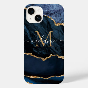 Agate Navy Blue Guld Marble Ditt namn Brev Gift
