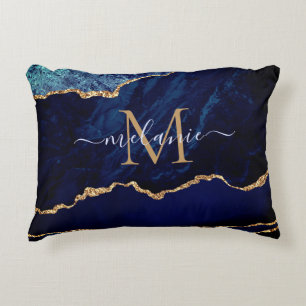 Agate Navy Blue Guld Namn Brev accent Pillow Prydnadskudde