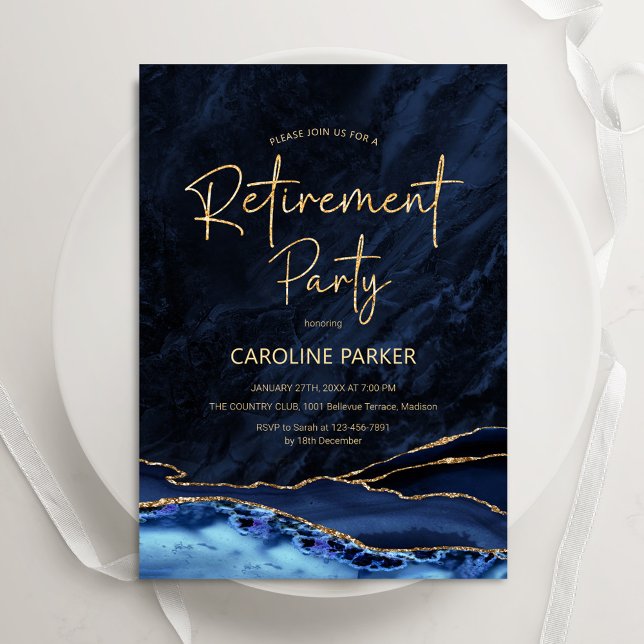 Agate Navy Blue Guld Pension Party Inbjudningar (Skapare uppladdad)