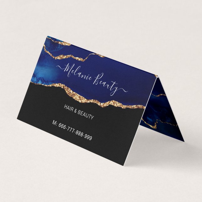 Agate Navy Blue Marble Guld Affärskort Visitkort (Framsida)