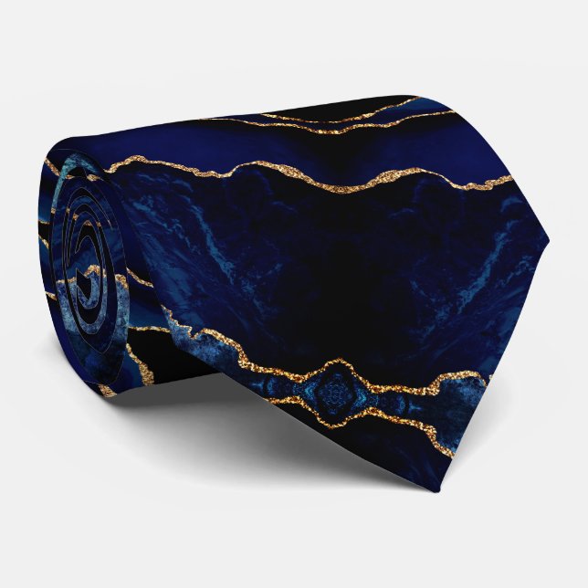 Agate Navy Blue Neck Tie Guld Glitter Marble Gift Slips (Rullad)