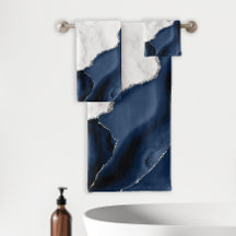 Agate Navy Blue Silver Glitter White Marble