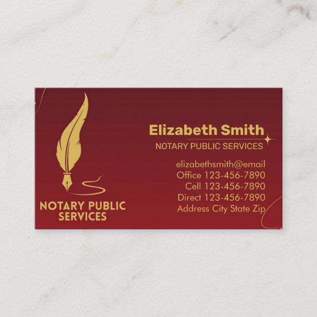 Agate Notary Public Sigation Pen Visitkort (Framsida)