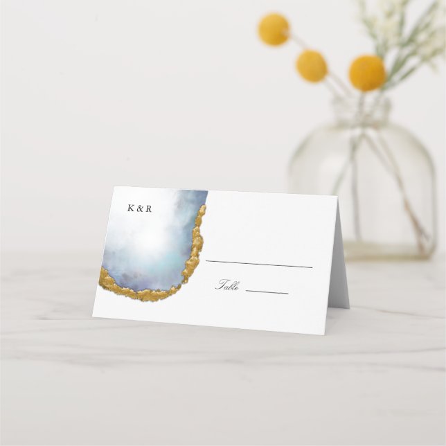 Agate Pearl Guld Bröllop Place Card Placeringskort (Framsida)