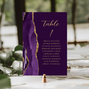 Agate Purple Gold Plum Modern Script Wedding Bordsnummer