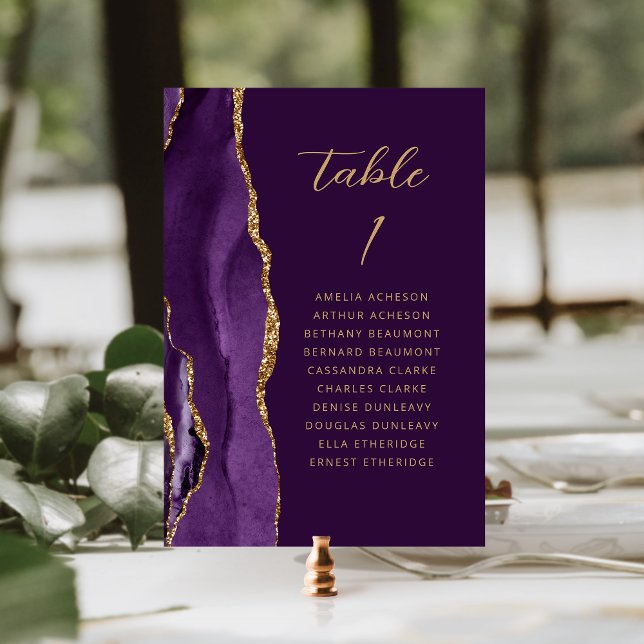 Agate Purple Gold Plum Modern Script Wedding Bordsnummer (Skapare uppladdad)