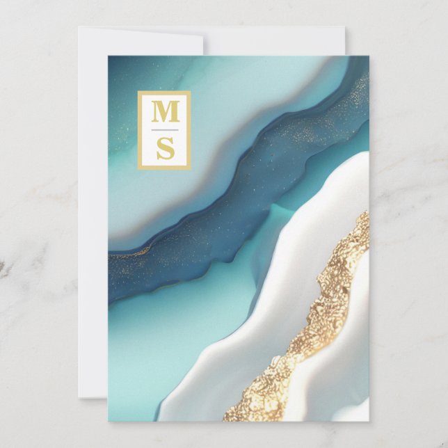 *~ Agate QR TEAL Monogram AR66 OSA Bröllop Inbjudningar (Framsida)