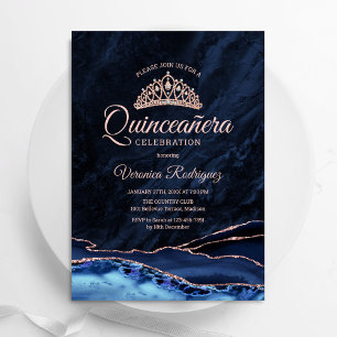 Agate Quinceanera, blåblått Ro Guld Inbjudningar