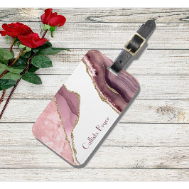 Agate ro  och Guld Glitter Bagagebricka