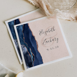 Agate Script Navyblå Rosa Guld Bröllop Rosaskimran Pappersservett