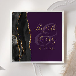 Agate Script Svart Guld Djup Lila Bröllop Pappersservett