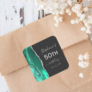 Agate Seafoam Grön Silver Mörk 50-årsdag Fyrkantigt Klistermärke