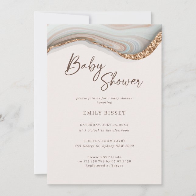 Agate Stone Marble Baby Shower-inbjudan Inbjudningar (Framsida)