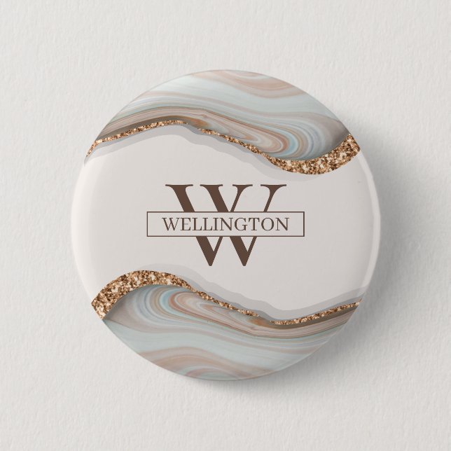 Agate Stone Marble Monogram Namn Badge Knapp (Framsida)