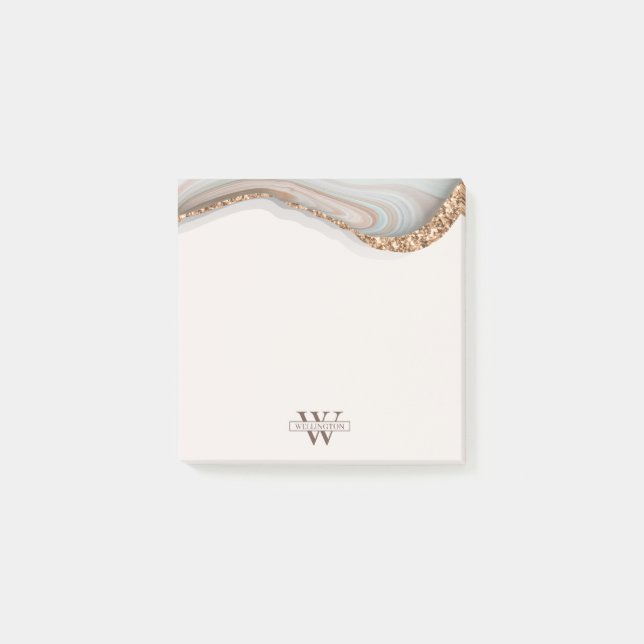 Agate Stone Marble Monogram Namn Post-it Block (Framsida)