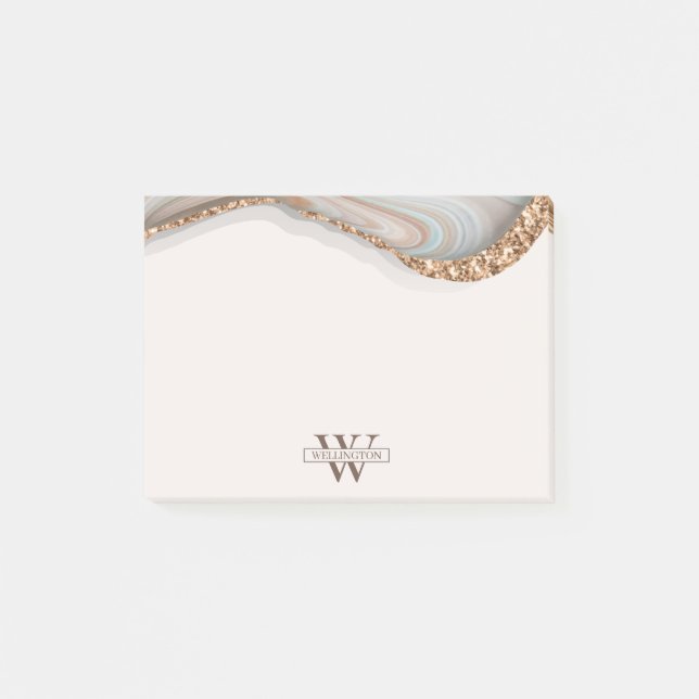 Agate Stone Marble Monogram Namn Post-it Notes Block (Framsida)