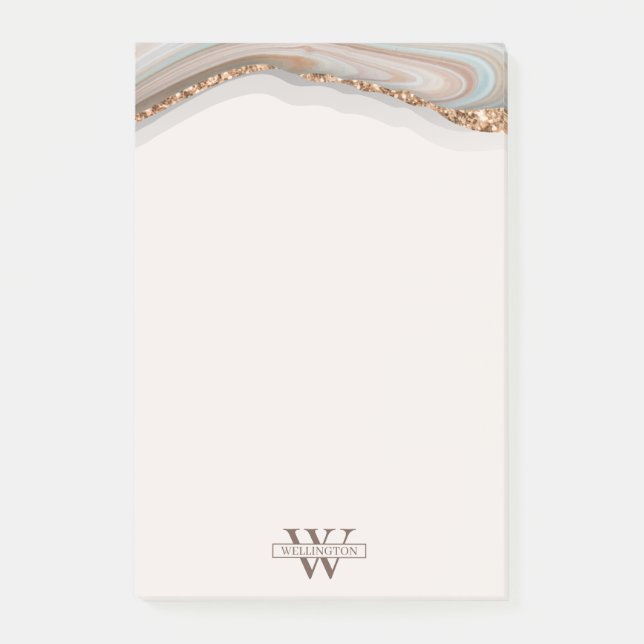 Agate Stone Marble Monogram Namn Post-it Notes Block (Framsida)