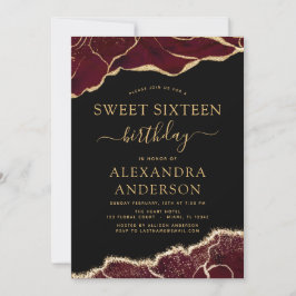 Agate Sweet 16 Birthday Burgundy Guld bjudande Inbjudningar