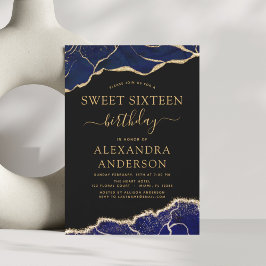 Agate Sweet sixteen 16 Navy Blue Guld Inbjudningar