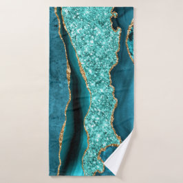 Agate Teal Blue Guld Aqua Turquise Bathy Towels