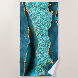 Agate Teal Blue Guld Aqua Turquise Beach Towel