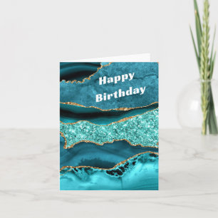 Agate Teal Blue Guld Aqua Turquise Birthday Card Inbjudan