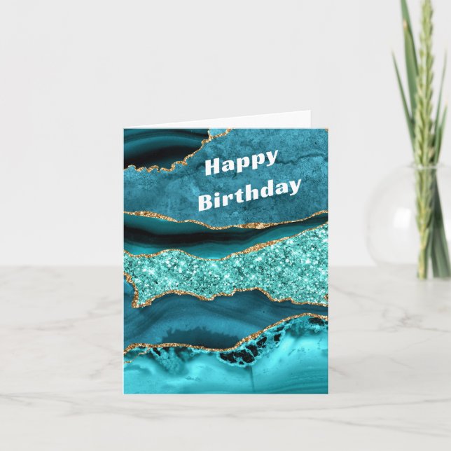 Agate Teal Blue Guld Aqua Turquise Birthday Card Inbjudan (Framsida)