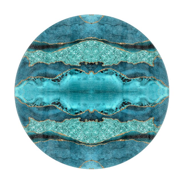 Agate Teal Blue Guld Aqua Turquise Caking Board (Framsidan)