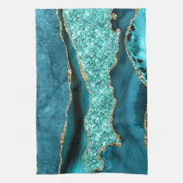 Agate Teal Blue Guld Aqua Turquise Kitchen Towel Kökshandduk